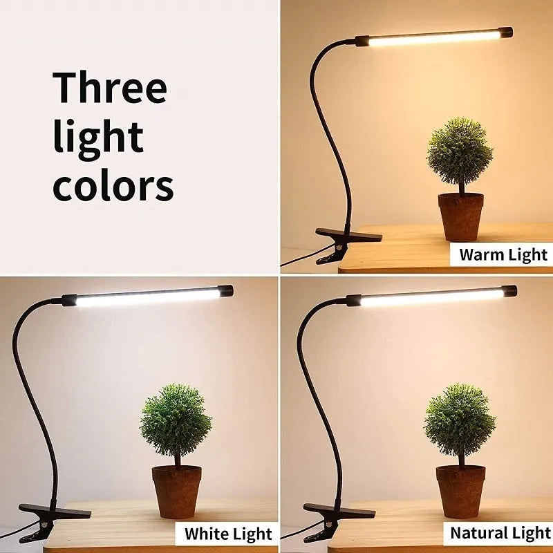 Black and white USB-powered LED desk lamp with 26cm length for student dormitories