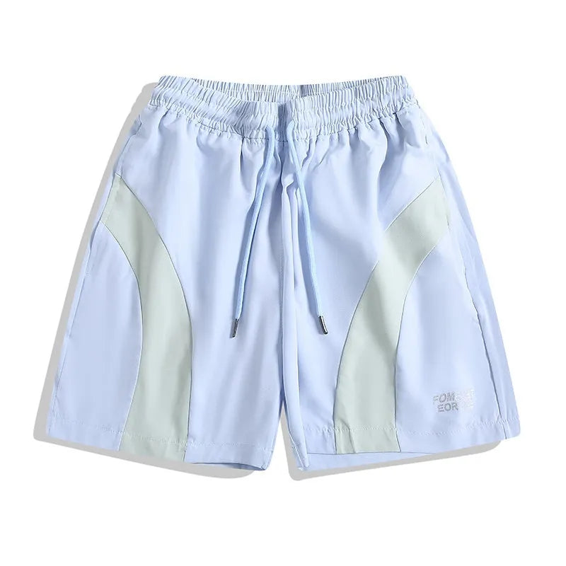 Black and grey loose fit sports shorts with elasticated waistband and tie closure