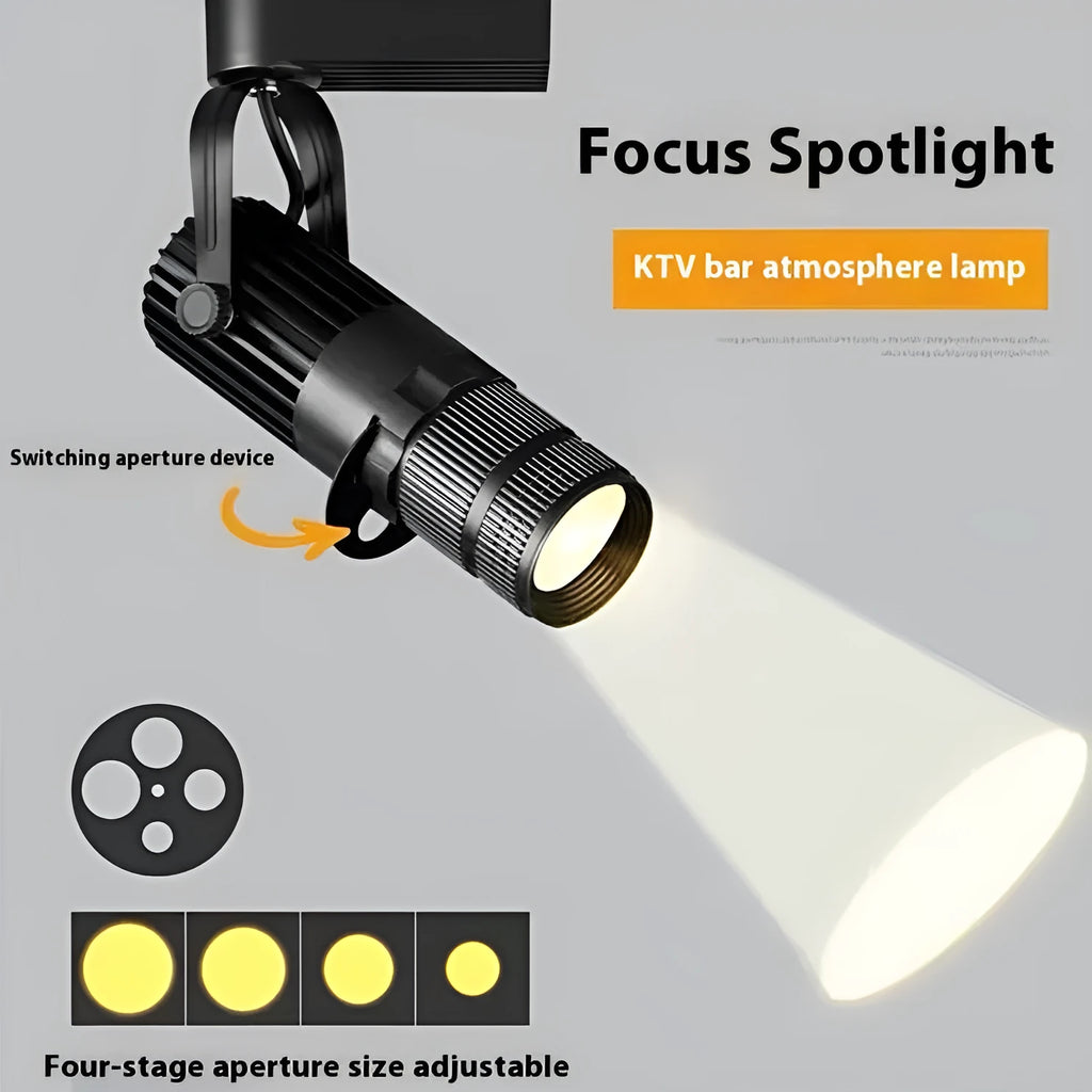 Black surface-mounted LED spotlight for restaurant atmospheric lighting with aluminium construction