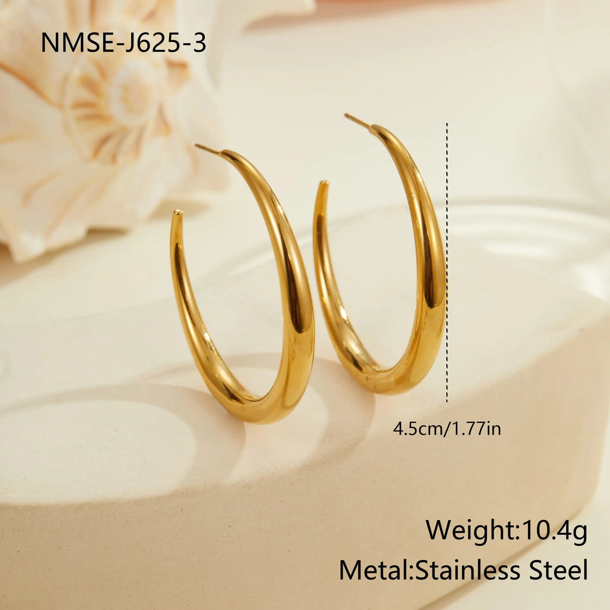 Simple geometric round hoop earrings in gold and steel finish made of stainless steel with 18K PVD plating