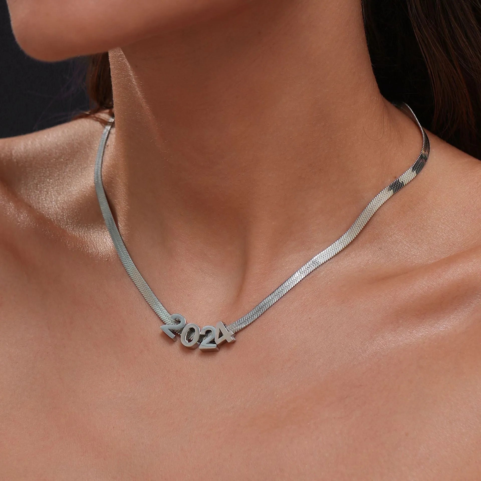 Gold and silver electroplated titanium steel letter and number necklace with 40.5cm chain and heart charm