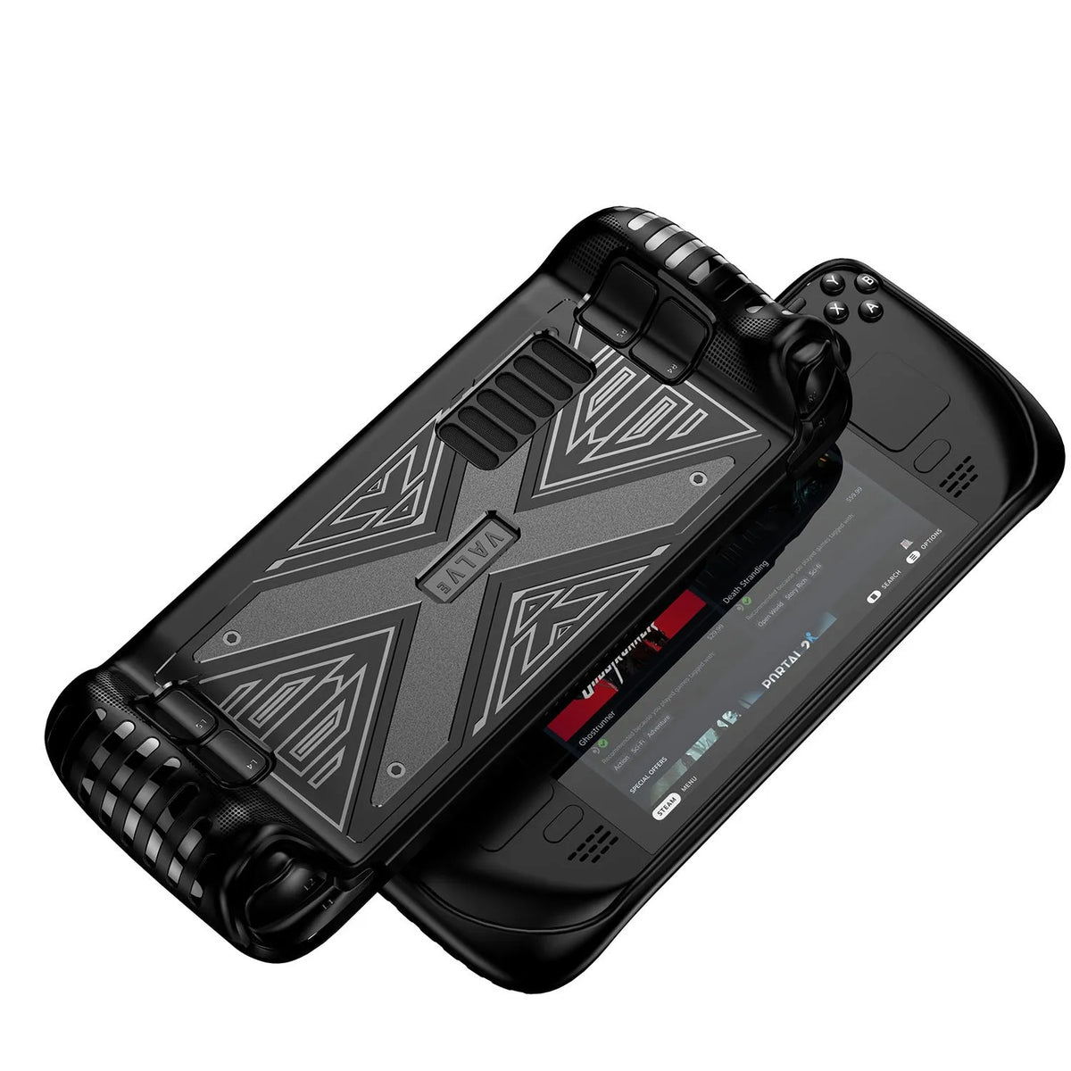 Red TPU silicone protective case fitted on Steam Deck portable gaming console