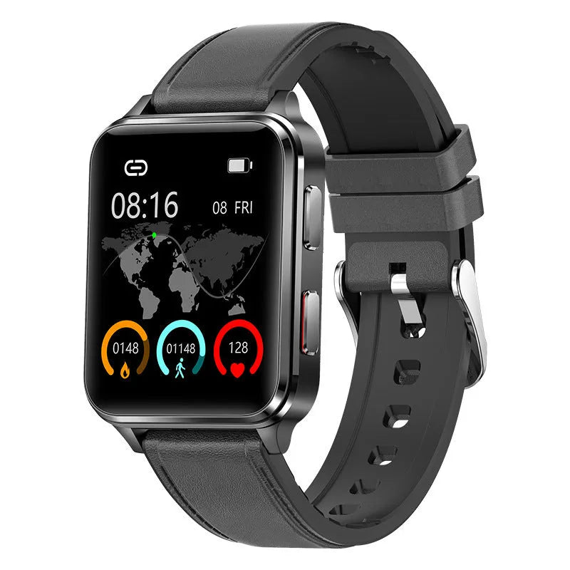 Multi-sport smartwatch with 1.7 inch tempered glass screen showing heart rate monitoring display