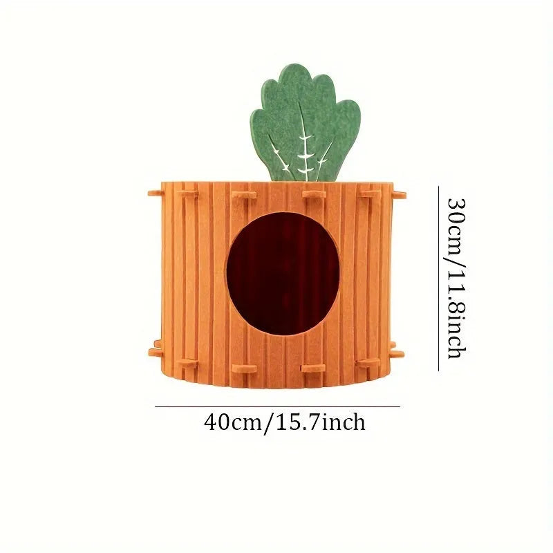 Grey wool felt cat tunnel with semi-enclosed roof and round drilled holes