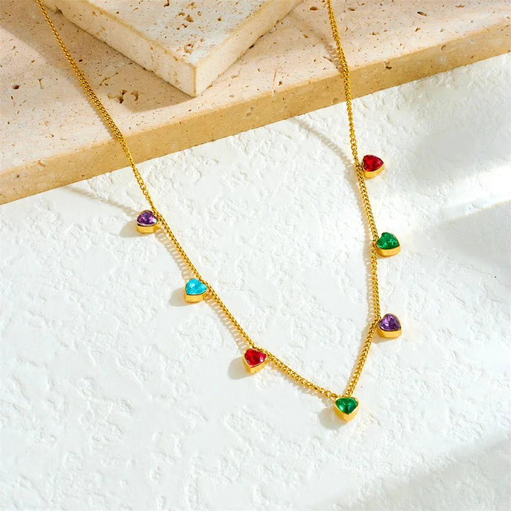 Women's gold-plated stainless steel necklace with heart-shaped pendant on regular chain