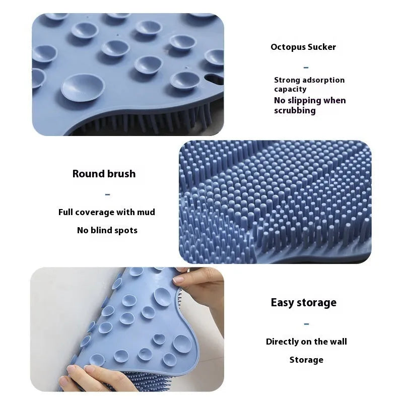 Blue silicone bath massage cushion for back scrubbing, measuring 31 by 32 centimetres