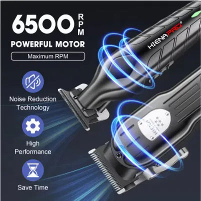Black USB-powered hair clipper set with LED display and aluminium foil shaver attachment