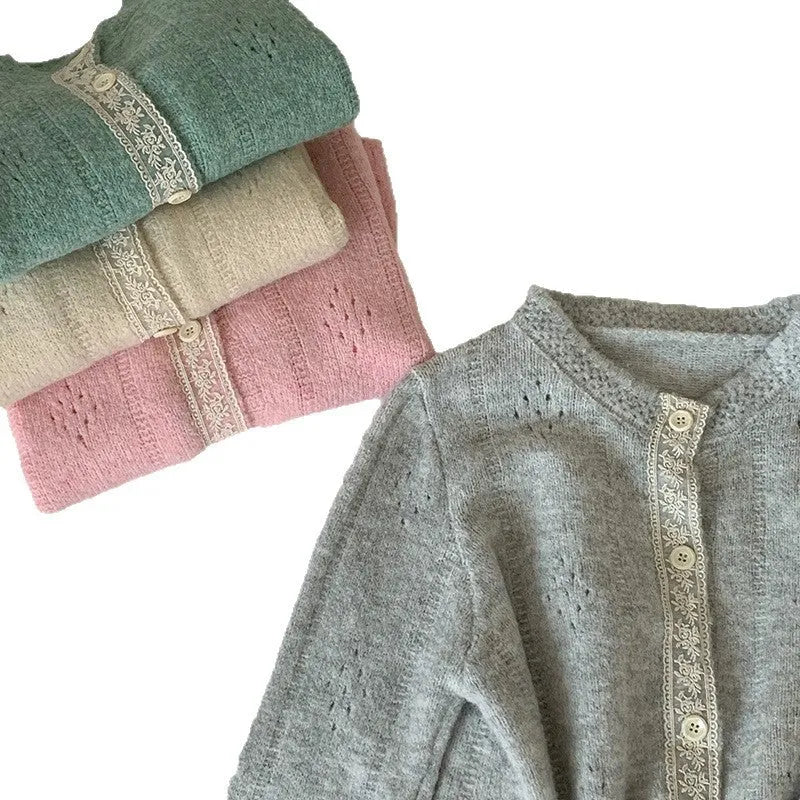 Loose-fit retro style cardigan coat in viscose knit, shown in apricot colour.