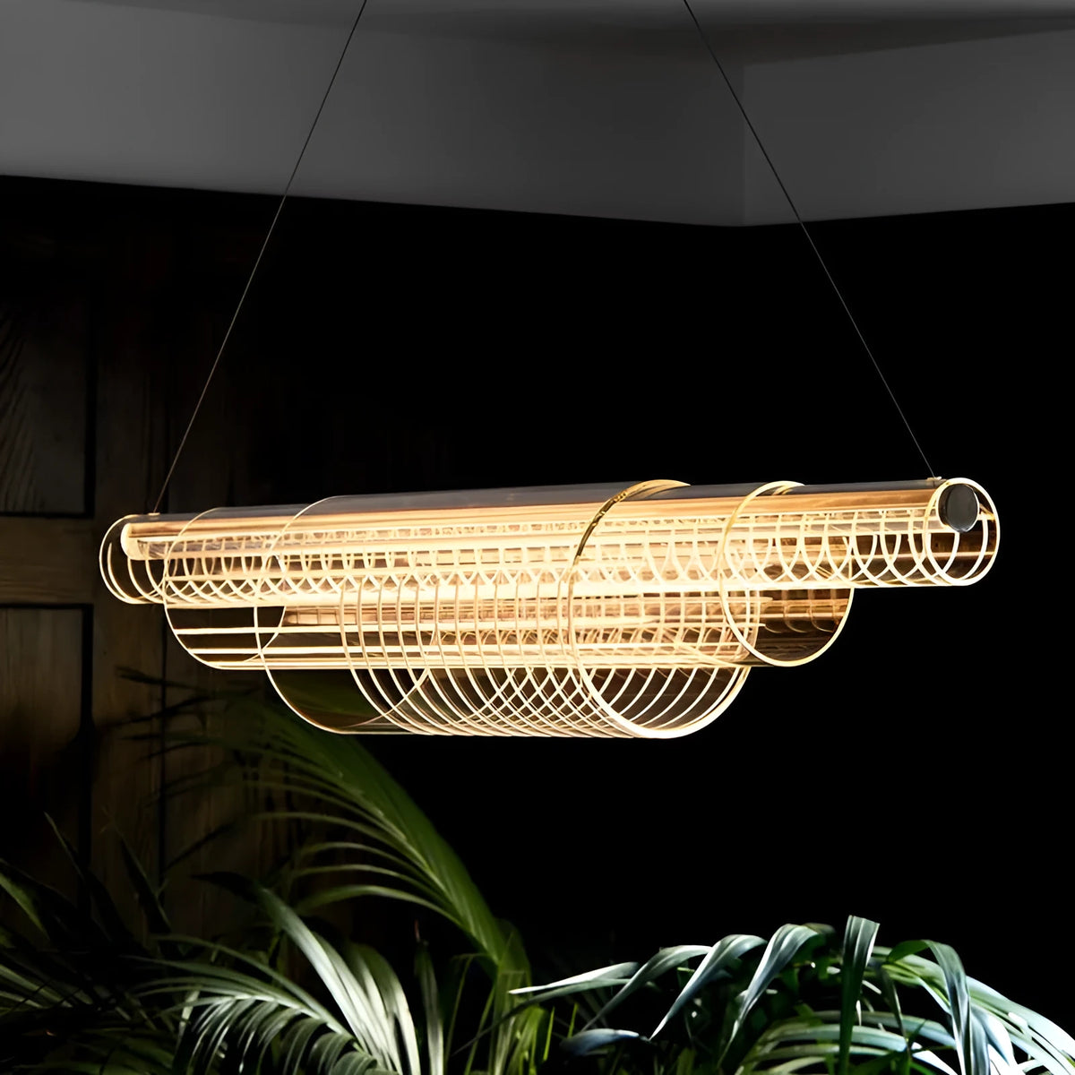 Minimalist glass pendant lamp with iron body in three length options for restaurant lighting