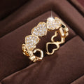 Adjustable opening couples ring with geometric love heart design in gold finish