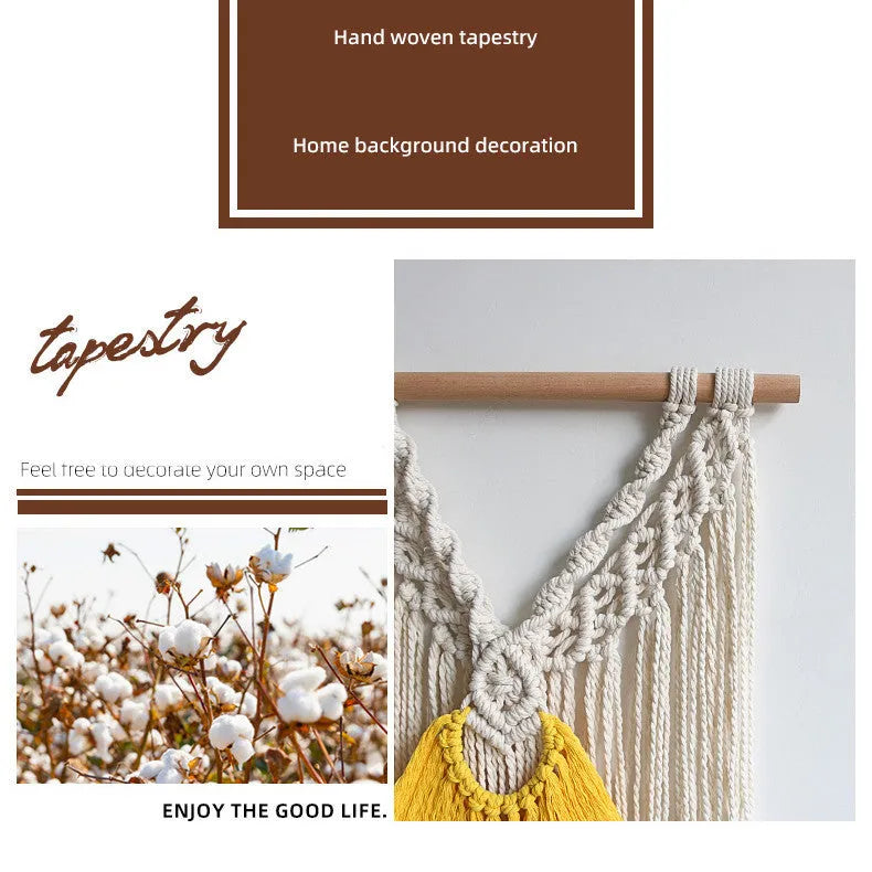 Nordic style creamy white cotton tapestry wall hanging 120x95cm rectangle hand-made weaving