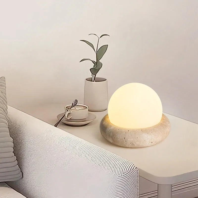 Modern bedside table lamp with wireless remote control and yellow cave stone night light