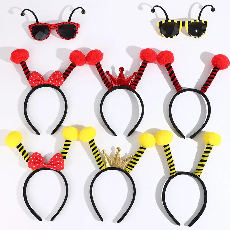 Children's yellow bee costume headband with matching glasses for party dress up