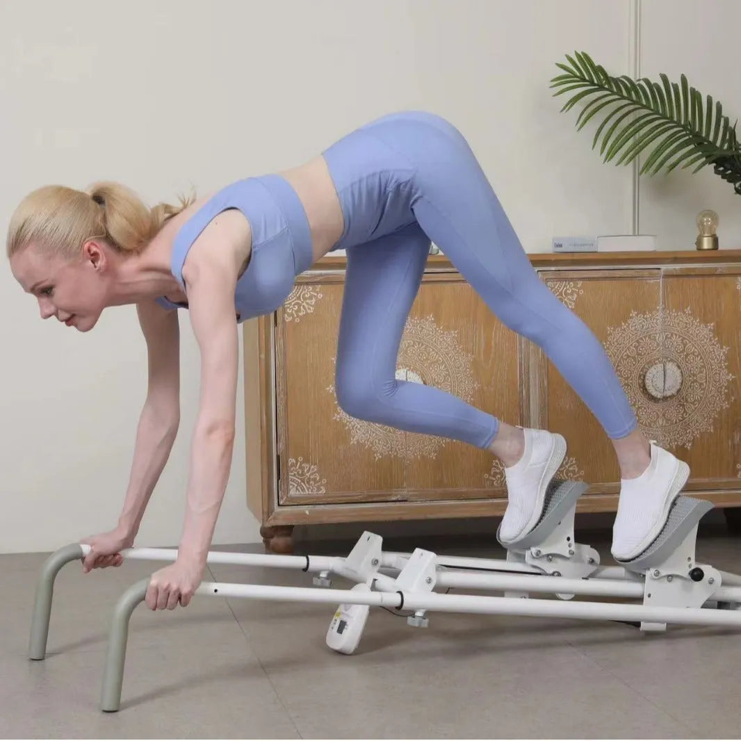 White foldable indoor climbing machine and treadmill for home fitness exercise