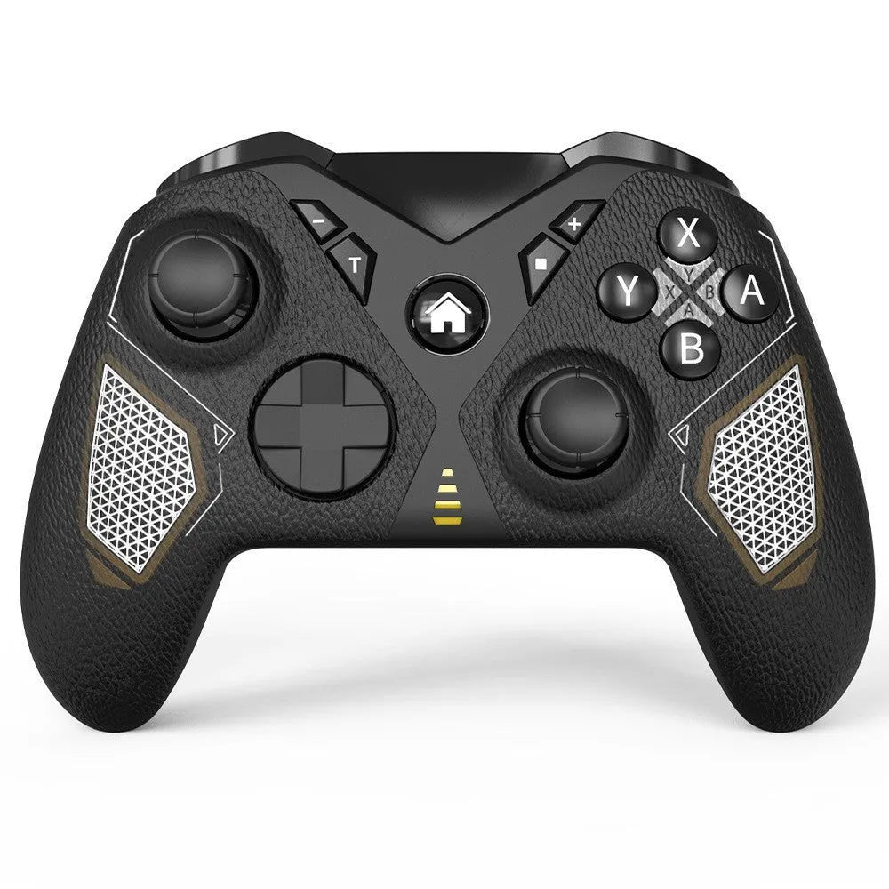 Black wireless game controller with leather texture for Nintendo Switch and mobile phones