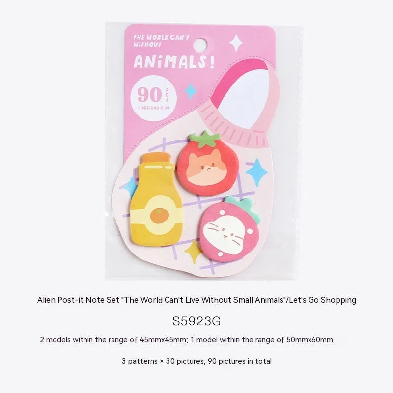 Small animal shaped sticky note set with 90 pages and six colourful cover designs