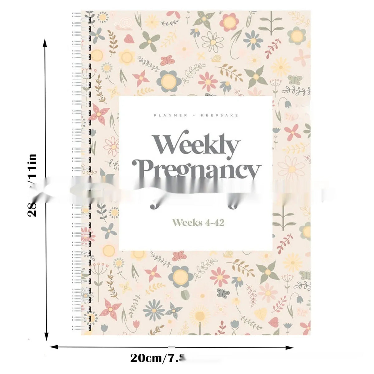 A5 pregnancy weekly diary notebook open showing weekly formatting pages