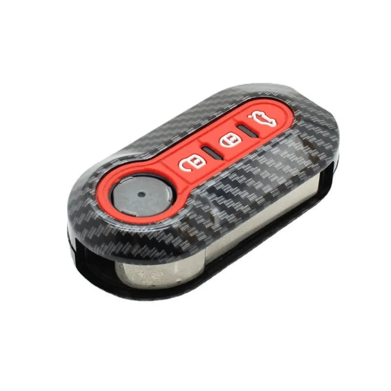 Fiat 500 Boyue Ottimo Viaggio carbon fibre pattern ABS key shell in black, red, and dark blue