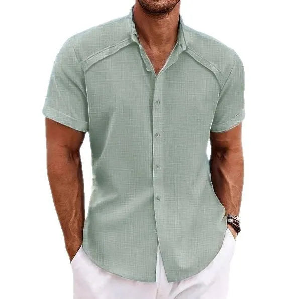 Men's solid colour short sleeve casual shirt in polyester-cotton fabric for summer