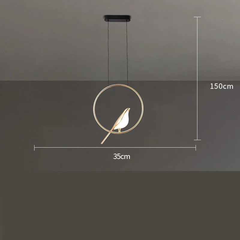 Minimalist magpie bird chandelier made from zinc alloy and acrylic with neutral LED lighting