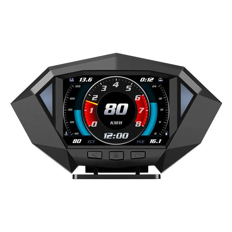 Black vehicle head-up display unit with HD LCD screen and OBD cable for windscreen projection
