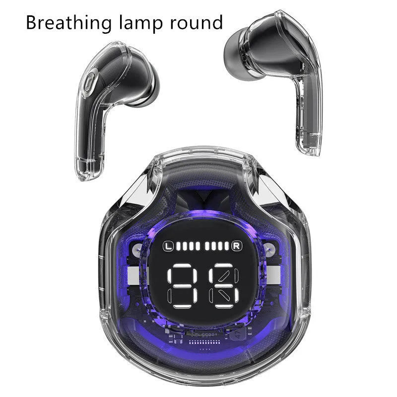 Transparent Bluetooth wireless earphones in five colour options with breathing light feature