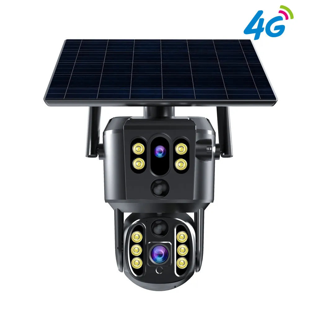 Solar dual lens PTZ security camera, 2560x1440, 30x digital zoom, 15m night vision, wall mounted