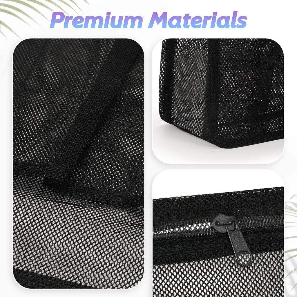 Large black swimming gym bag with mesh pockets and separate wet and dry compartments.