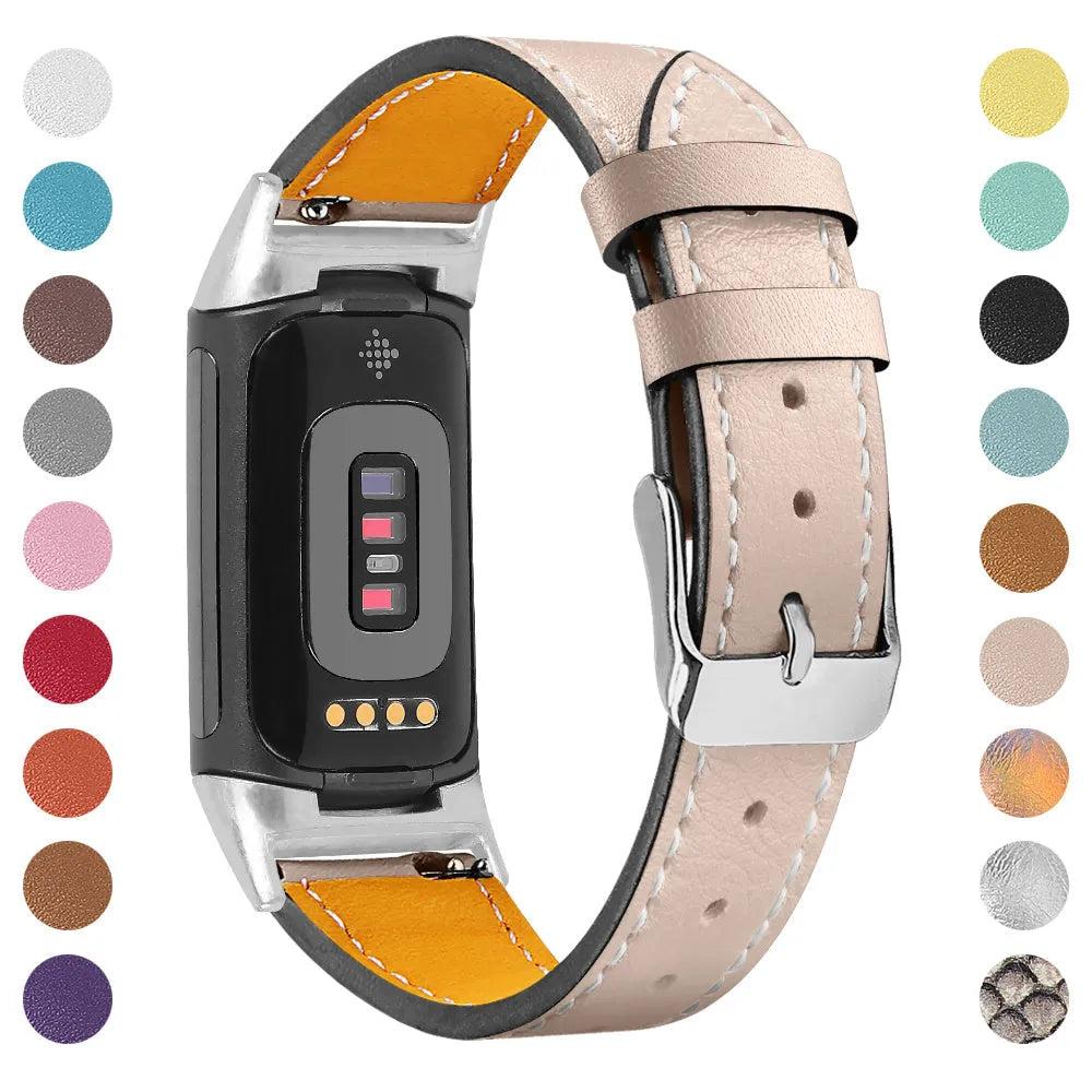 Genuine cowhide leather replacement strap for Fitbit Charge 5 and Charge 6 smartwatches