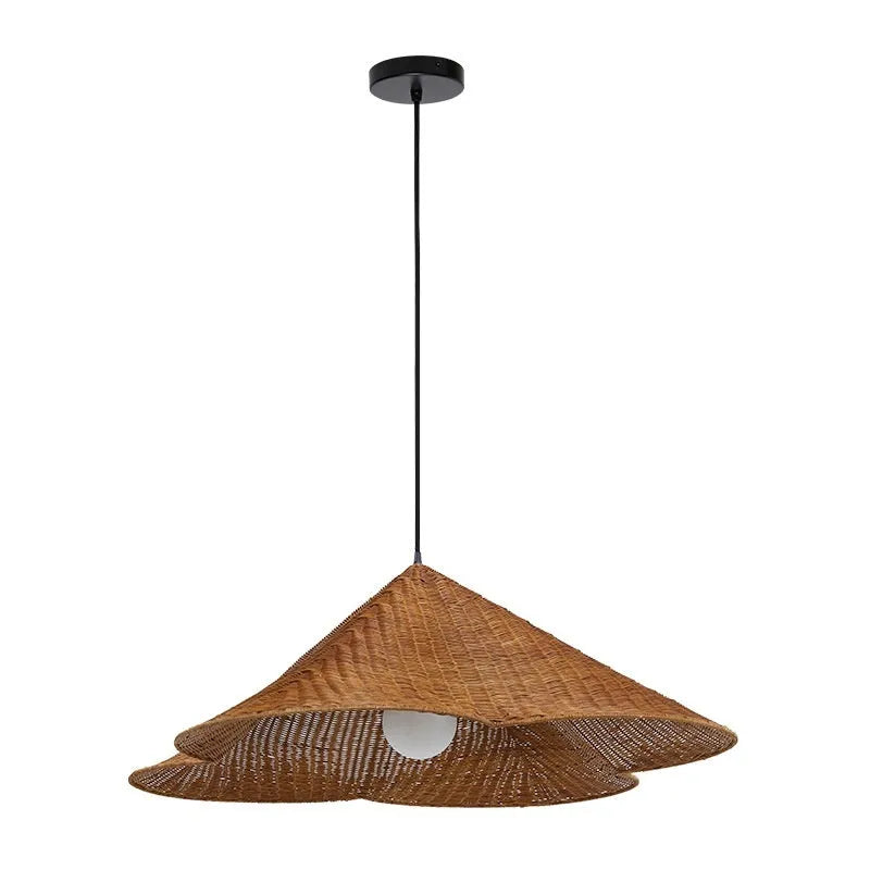 Natural rattan and rice paper ceiling pendant light in zen silent wind style.