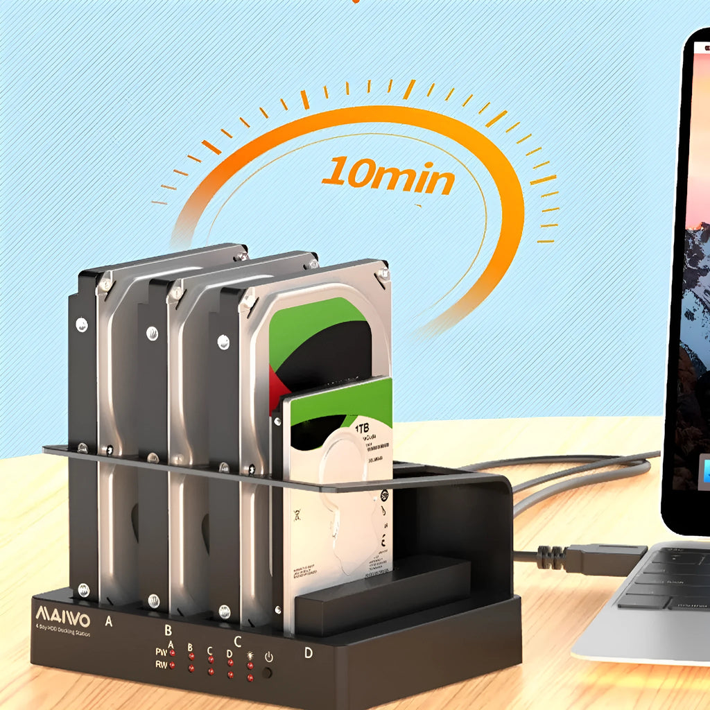 K305BU3S four-bay external hard drive docking station for 2.5-inch drives on a desk
