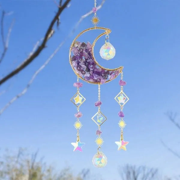 Moon-shaped K9 crystal car pendant hanging from rear view mirror with 420mm length