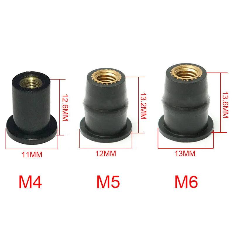 Motorcycle rubber brass nut expansion well nut riveting fastener kit with M4 M5 M6 sizes