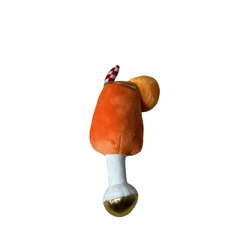 Yellow beer bottle squeaky dog chew toy with plush construction measuring 7cm