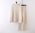 Women's beige acrylic fibre sweater and wide-leg pants two-piece casual set