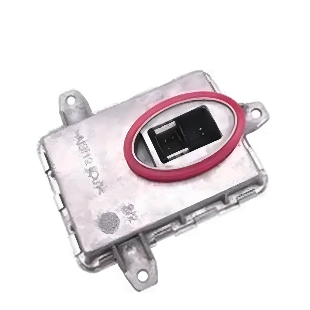 Metal automotive headlight ballast unit for HID systems, dimensions 14 by 11 by 4.5 cm.