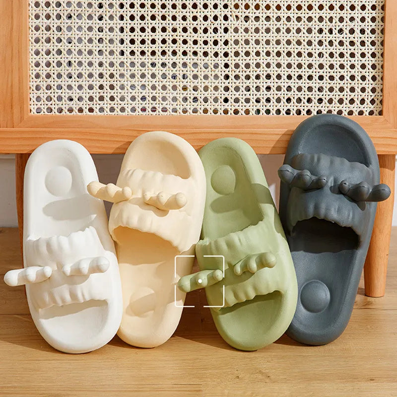 Women's EVA flip flop slippers with hollow-out design and non-slip soles in four colour options