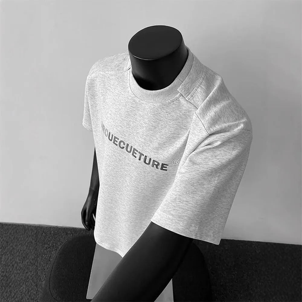 Men's loose fit cotton short sleeve shirt with letter pattern design in light grey colour
