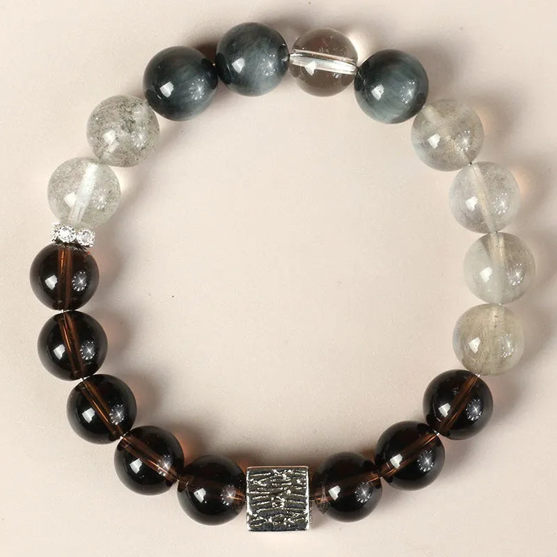 10mm geometry-shaped crystal couple bracelet in polished khaki with Chinese style design