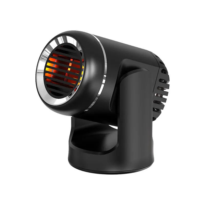 Black and white 12V car heater defroster with compact ABS plastic housing and power cord