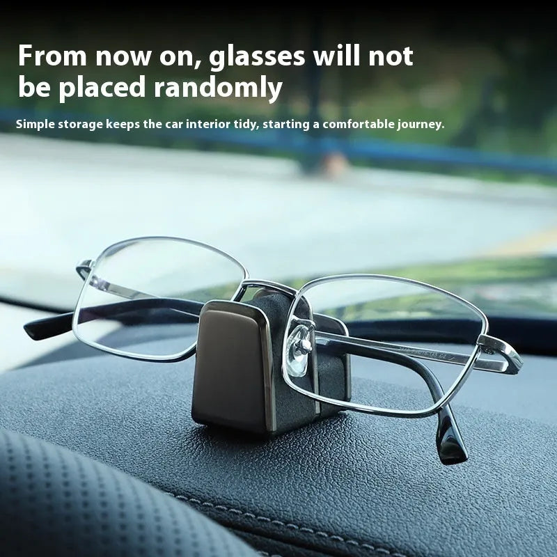 Zinc alloy and leather car dashboard glasses clip in black holding sunglasses securely