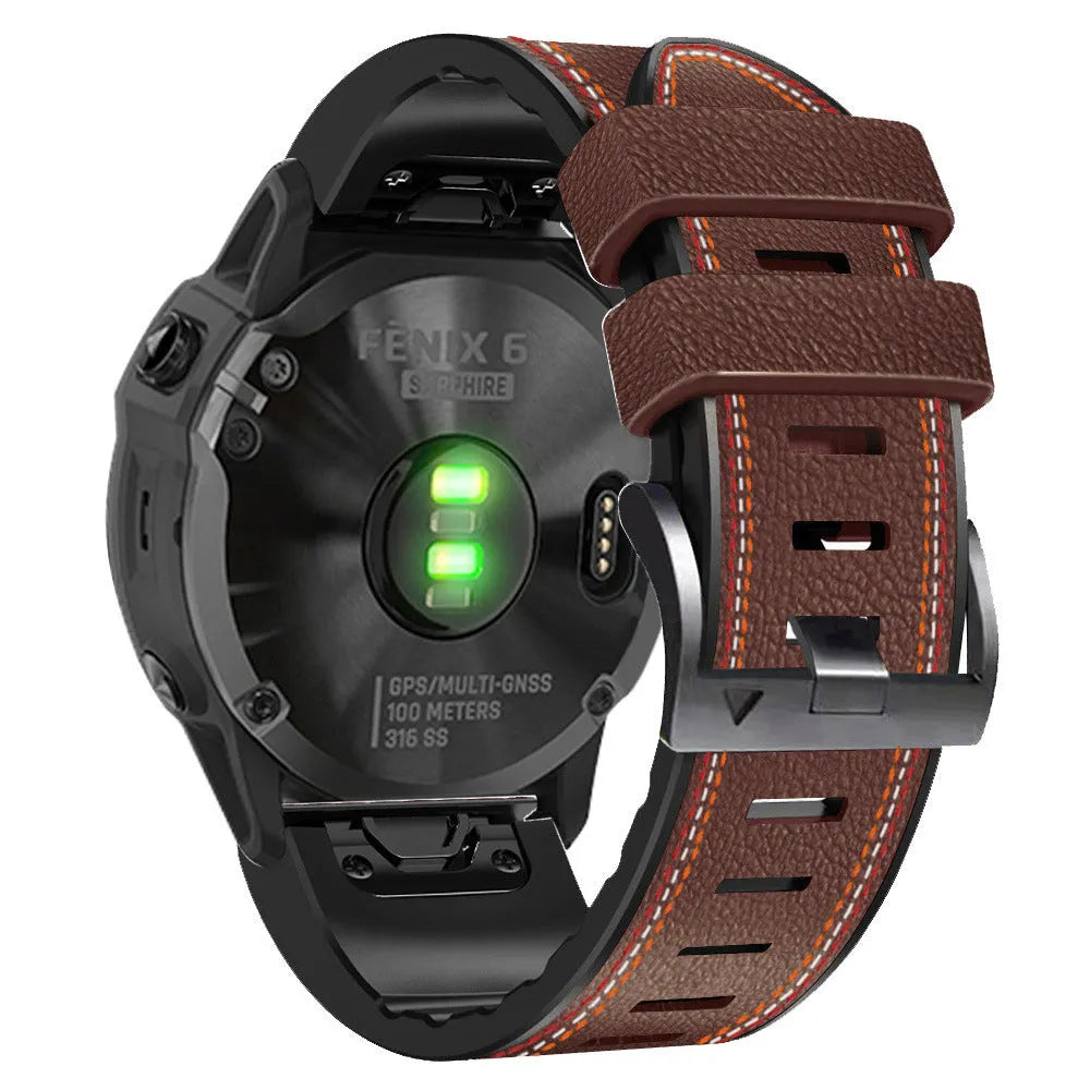 Silicone leather quick release watchband for Garmin Fenix smartwatches in multiple colour options