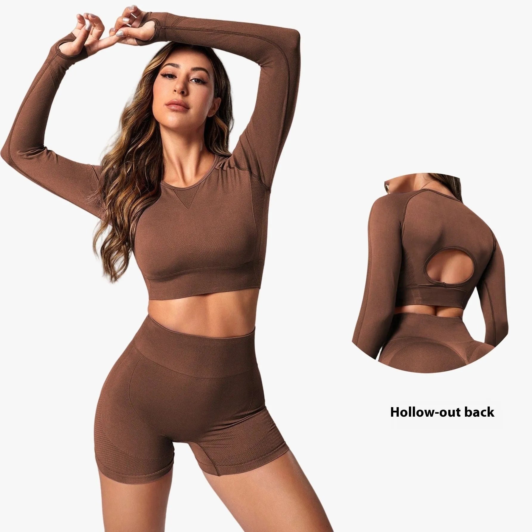 Women's black yoga suit with high waist and long sleeves for yoga practice