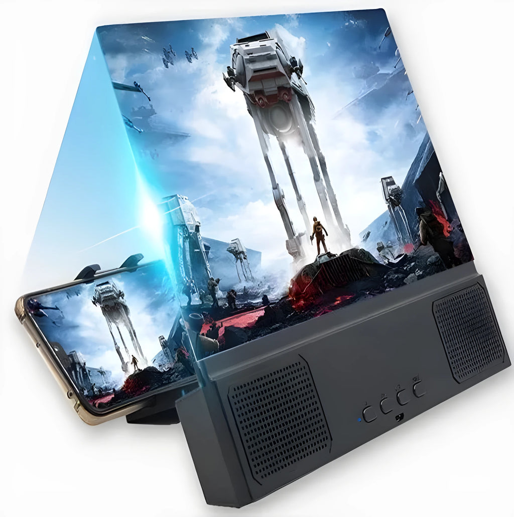 12-inch mobile phone screen amplifier with ABS housing and Bluetooth audio function.