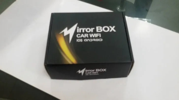 Black car mirror link box Wi-Fi converter with power cable, antenna, AV cable and user manual