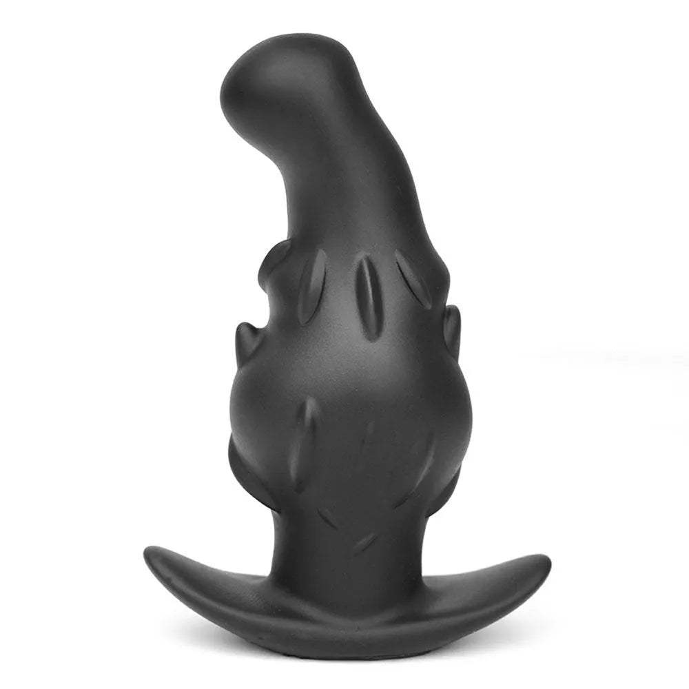 Black, gold and purple wearable silicone adult masturbator toy shown in sizes S, M, L, and XL.