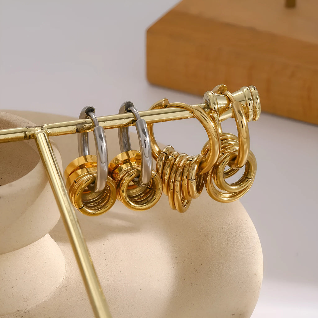 Stainless steel electroplated earrings in ins style showing two colour options