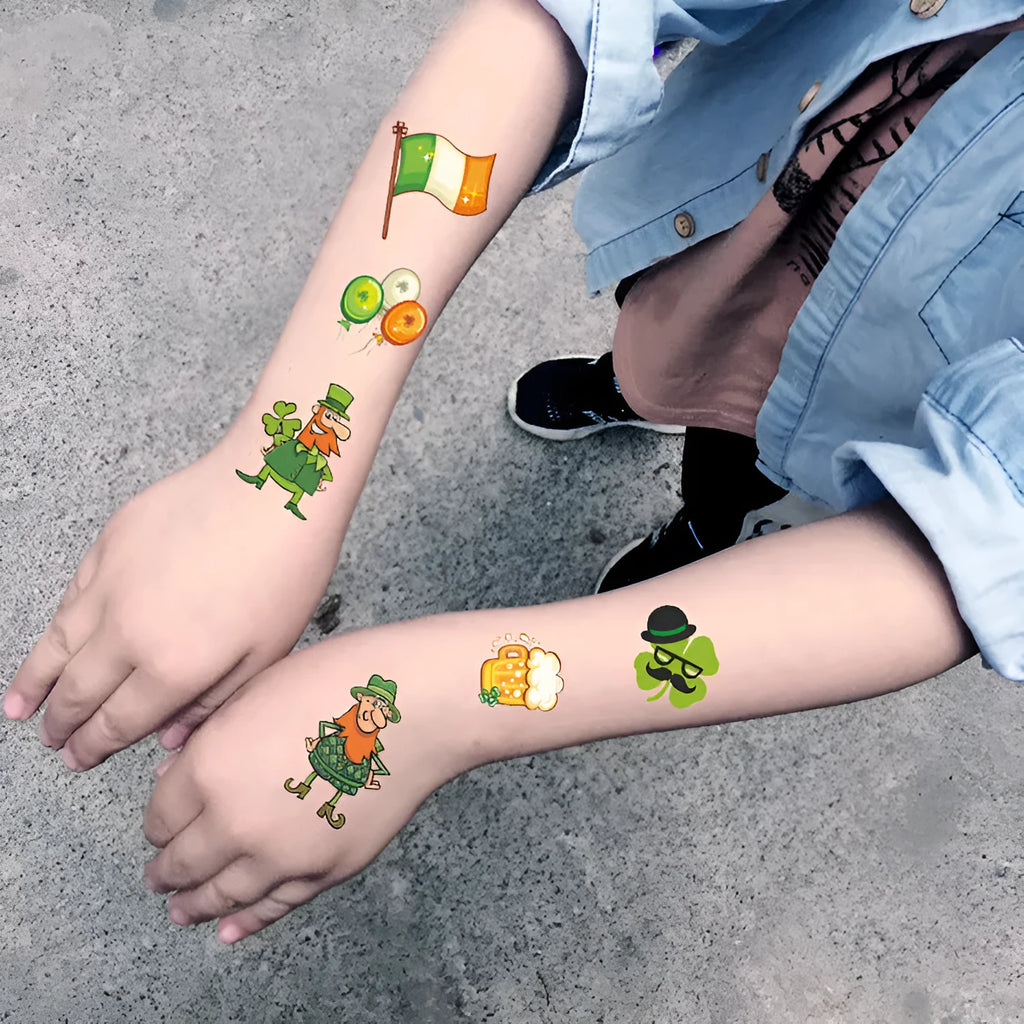 Temporary tattoo sticker paper featuring a St. Patrick's Day clover design, size 120x75mm.