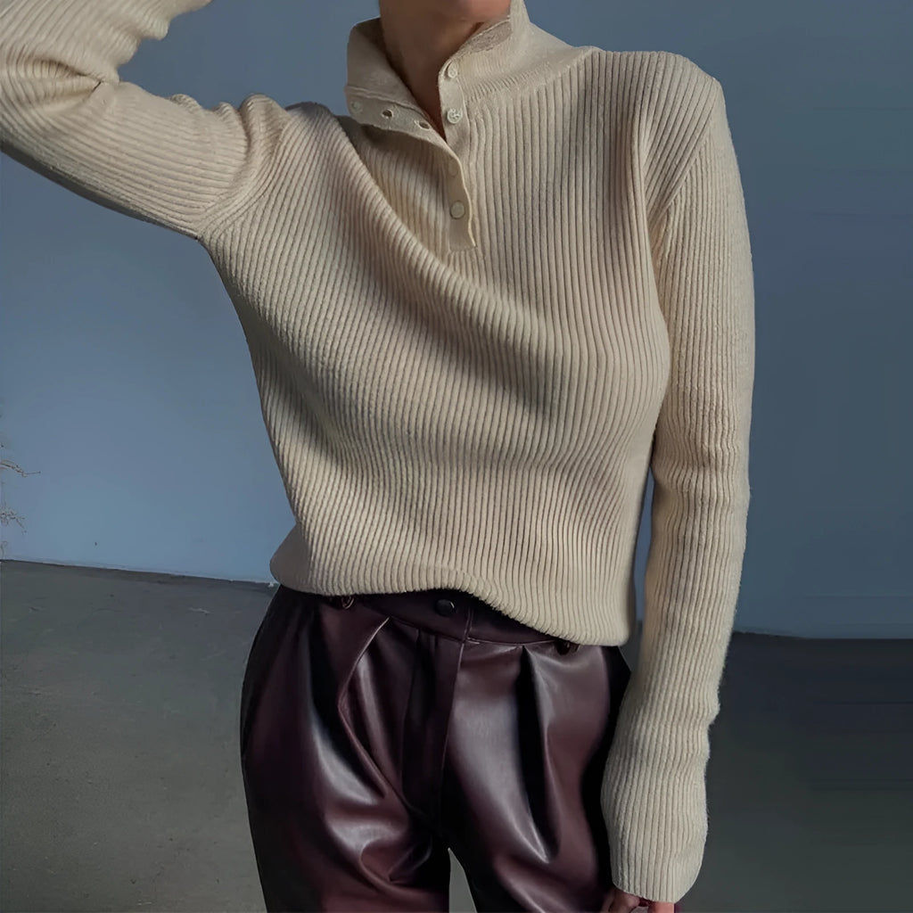 Retro breasted half turtleneck pullover sweater in slim fit, shown in silver grey colour.