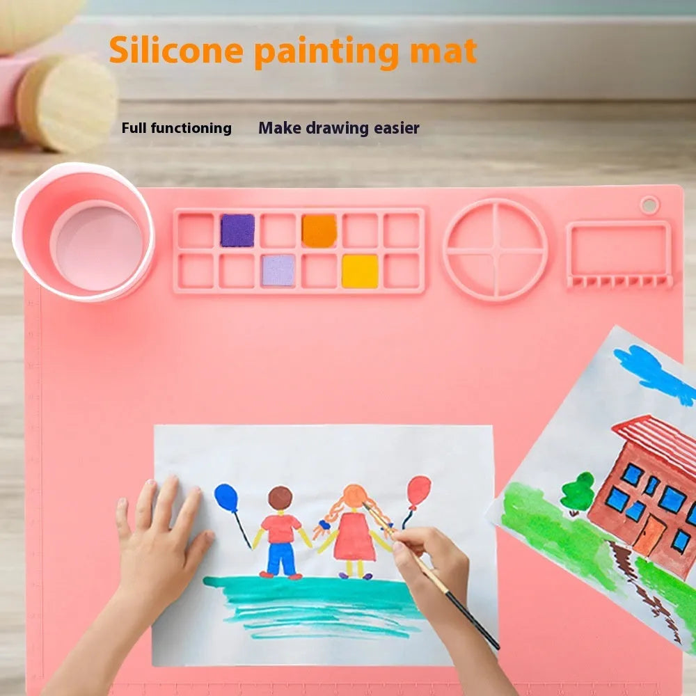 Silicone double bowl painting mat measuring 50 by 40 cm for watercolour artists